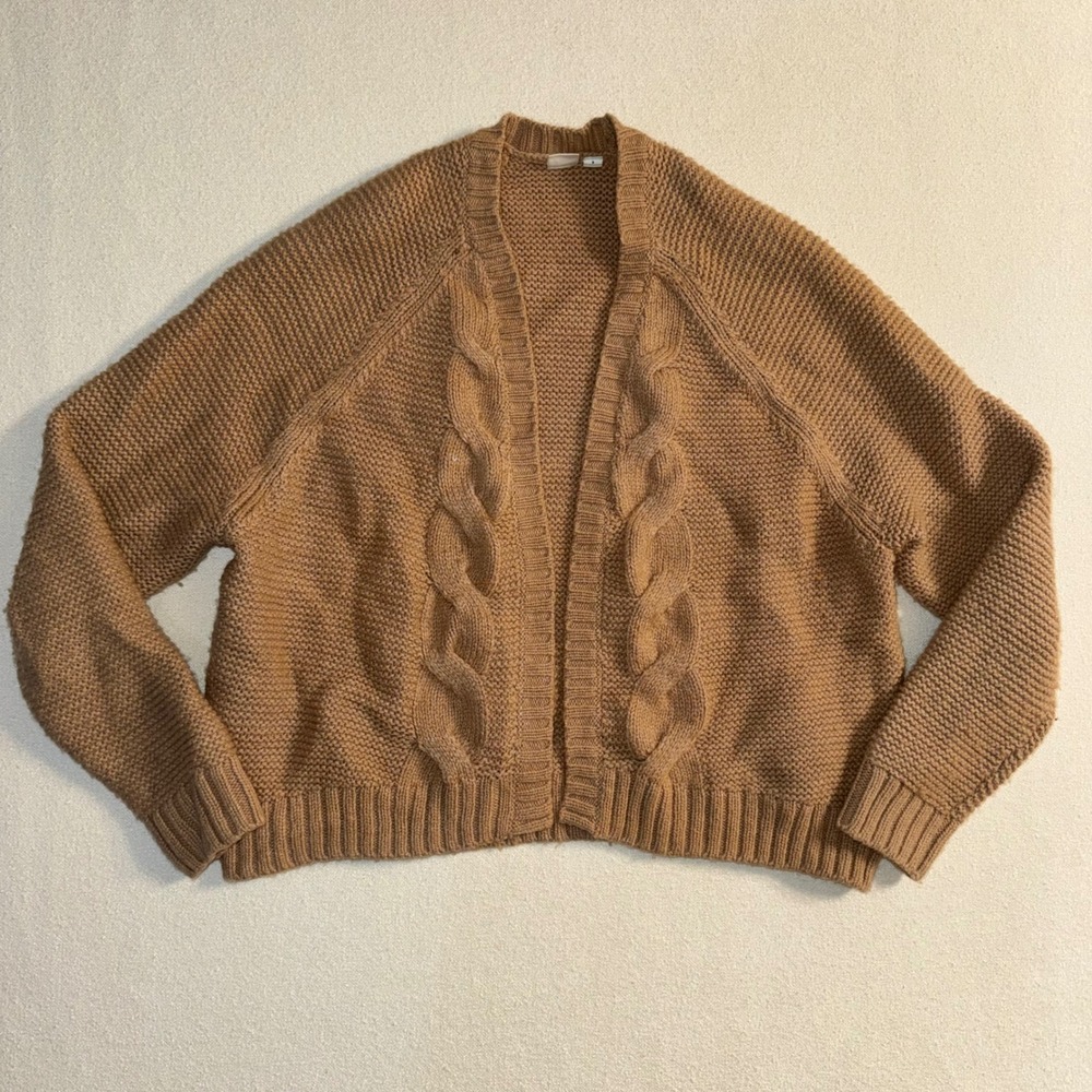 GAP Women Tan Cable Knit Open Front Cardigan Sweater sz S‎ Cottagecore Cozy Core